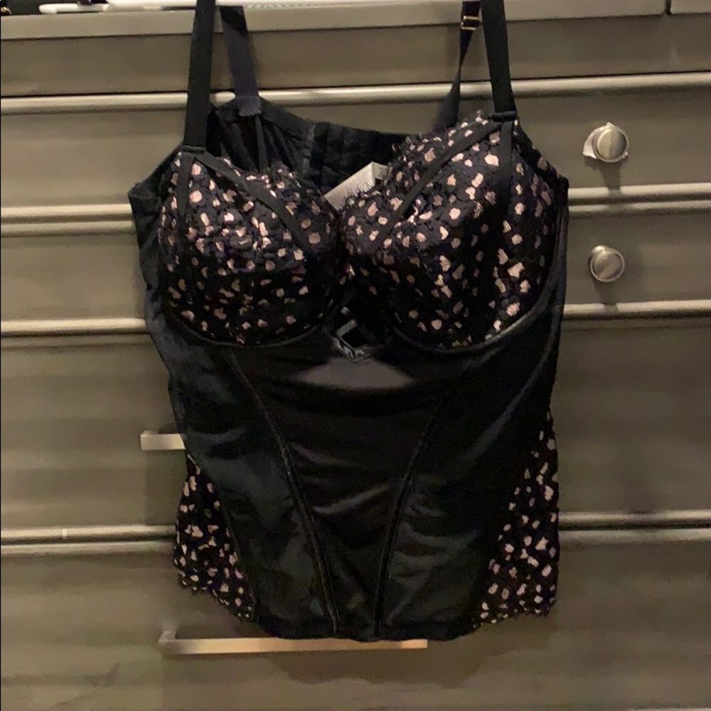 Pink leopard and black lace corset